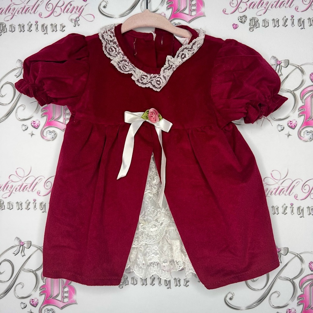 Jilly dress velvet velour style fabric rose bud ribbonn lace christmas 🎄 baby